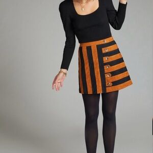 NWOT Anthropologie Faux Suede Mini Skirt Black and Brown Stripe Size 6